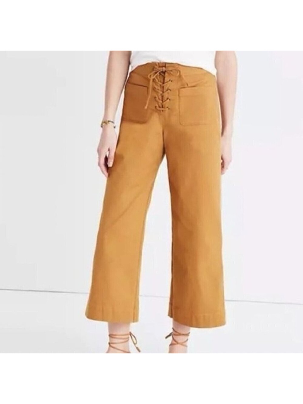 Madewell high rise Wide Leg Cropped Lace Up Pants Size 2 marigold Yellow cotton